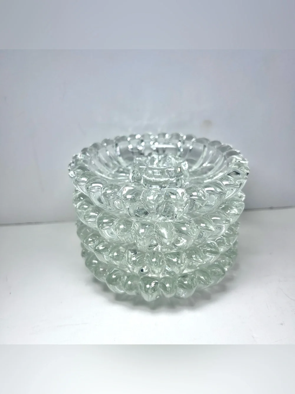 4 Vintage Clear Glass Daisy Patterned Taper Candle Holders